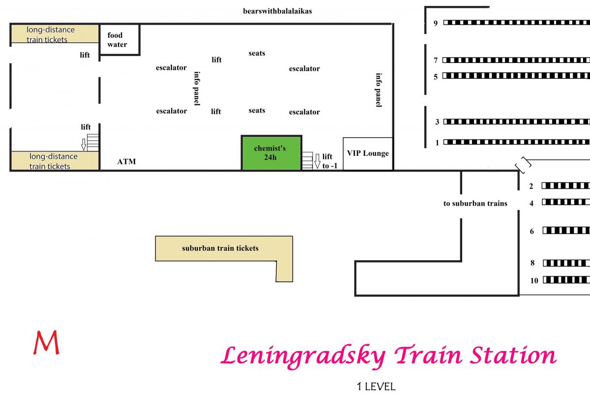 karta över Leningradsky station i Moskva