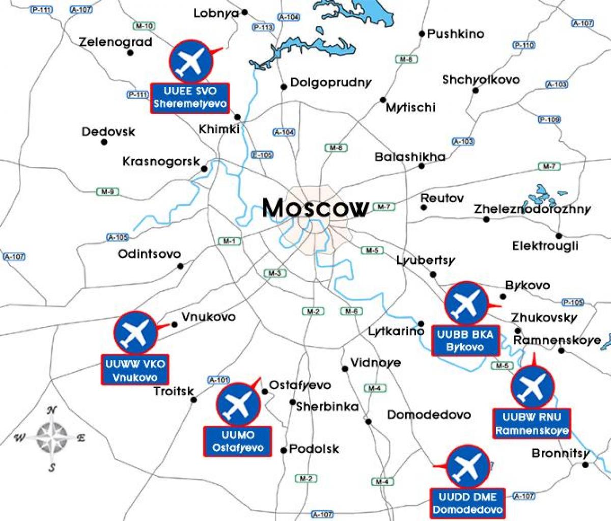 karta av Moskvas flygplatser