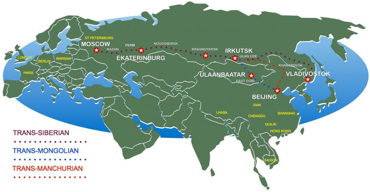 karta över Moskva till vladivostok tåg väg