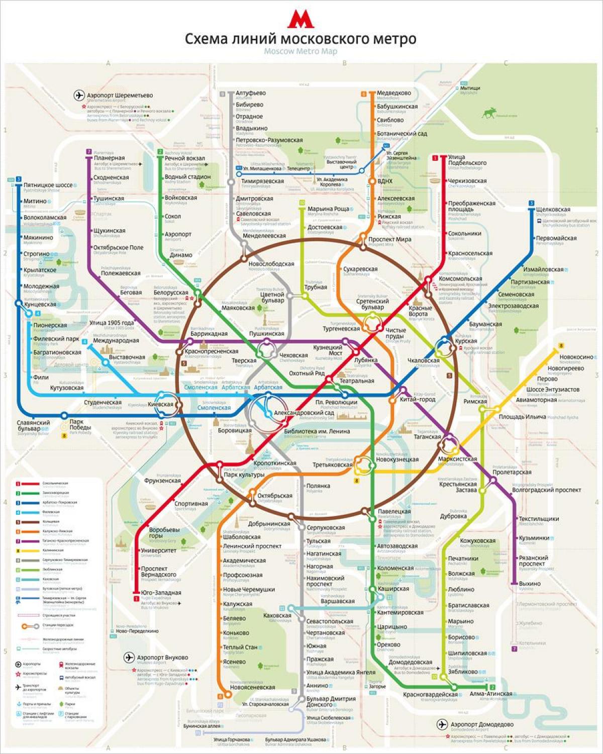 karta över tunnelbanan i Moskva engelska och ryska