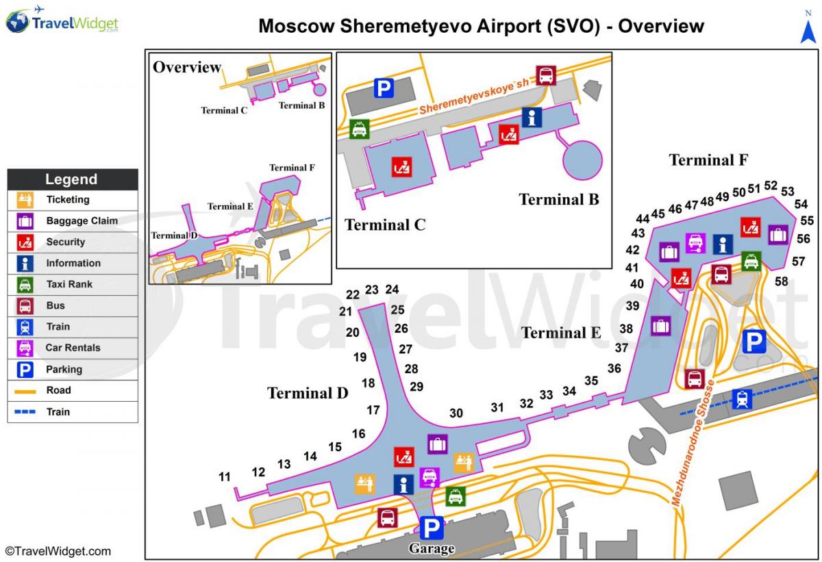 Sheremetyevo karta av terminaler